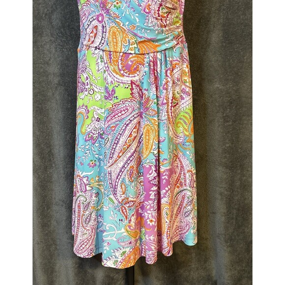 RALPH LAUREN Hawaiian Dress P/P Fit Flare  Paisley Jersey Summer  Stretch - Picture 3 of 12